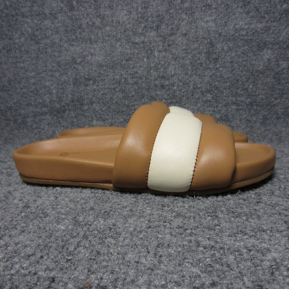Beek Martin Leather Slide Sandals Womens Size 5 Tan White Comfort